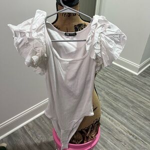 Zara White Puff Sleeve Bodysuit